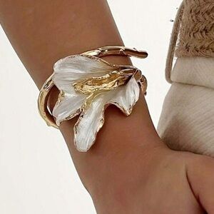 Lilly White Enamel Gold Bangle Bracelet